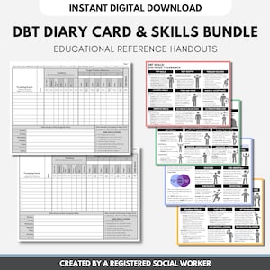 Pacote DBT, cartão de diário DBT, habilidades de terapia DBT, terapia comportamental dialética, planilhas de habilidades de enfrentamento, ansiedade em adultos (impressão digital)
