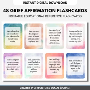 Flashcard per l'affermazione del dolore, fogli di lavoro per il dolore e la perdita, carte per affrontare il dolore, terapia della salute mentale, educazione al dolore (STAMPABILE DIGITALE)
