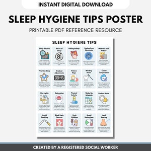 Sleep Hygiene Poster, Sleep Wellness Handout, Sleep Tips Checklist, Healthy Sleep Habits, Mental Health Education (DIGITAL PRINTABLE)