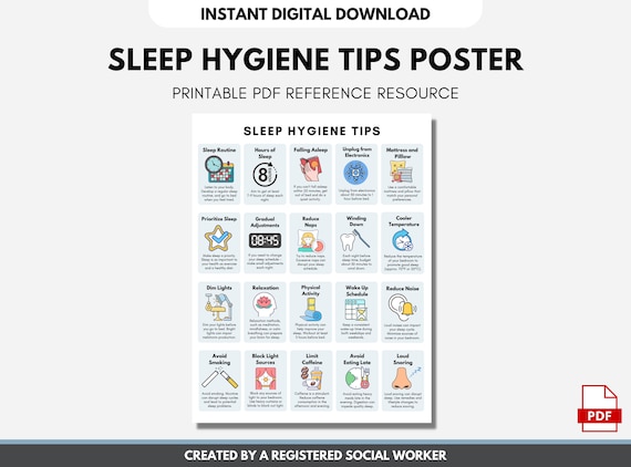 Sleep Hygiene Poster, Sleep Wellness Handout, Sleep Tips Checklist, Healthy Sleep Habits, Mental Health Education (DIGITAL PRINTABLE)