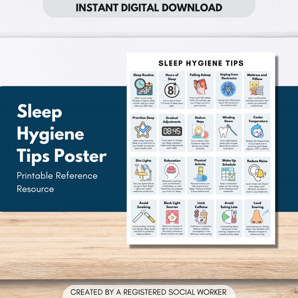 Sleep Hygiene Poster, Sleep Wellness Handout, Sleep Tips Checklist, Healthy Sleep Habits, Mental Health Education (DIGITAL PRINTABLE)