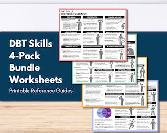 DBT Skills Cheat Sheets, DBT Worksheets Bundle Set, Therapy Coping Skills, Distress Tolerance, Emotional Regulation (Digital PDF)
