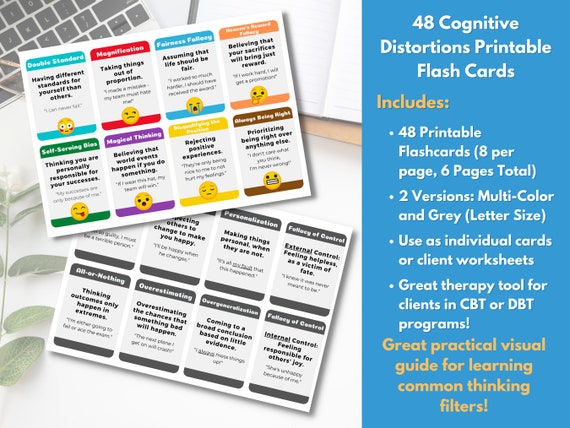 Cartes D'affirmations Et Distorsions Cognitives - 50 Cartes Thérapeutiques Portables Pour Réguler Les émotions