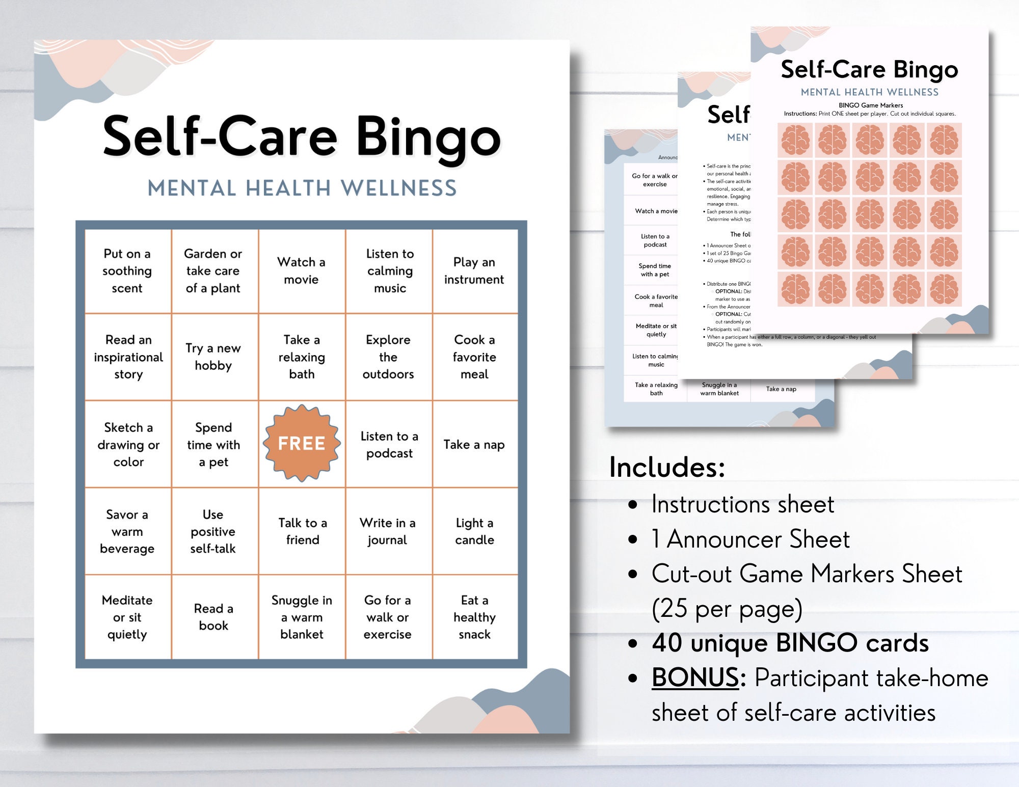 Self Care Bingo Game Activity Mental Health Wellness Team Etsy