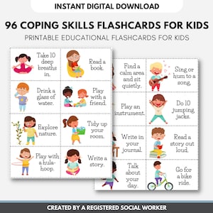 96 Bewältigungsfähigkeiten für Kinder, Aktivitätskarten, sozial emotionales Lernen, Angst, Wutbewältigung, psychische Gesundheit (DIGITAL PRINTABLE)