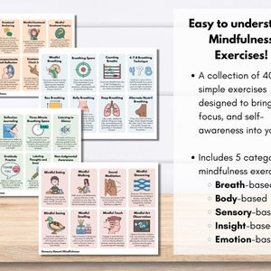 40 Mindfulness Exercise Flashcards, Breathing Exercises, Mental Wellness Tips, Self-Regulation Skills, Grounding (Digital Printable)
