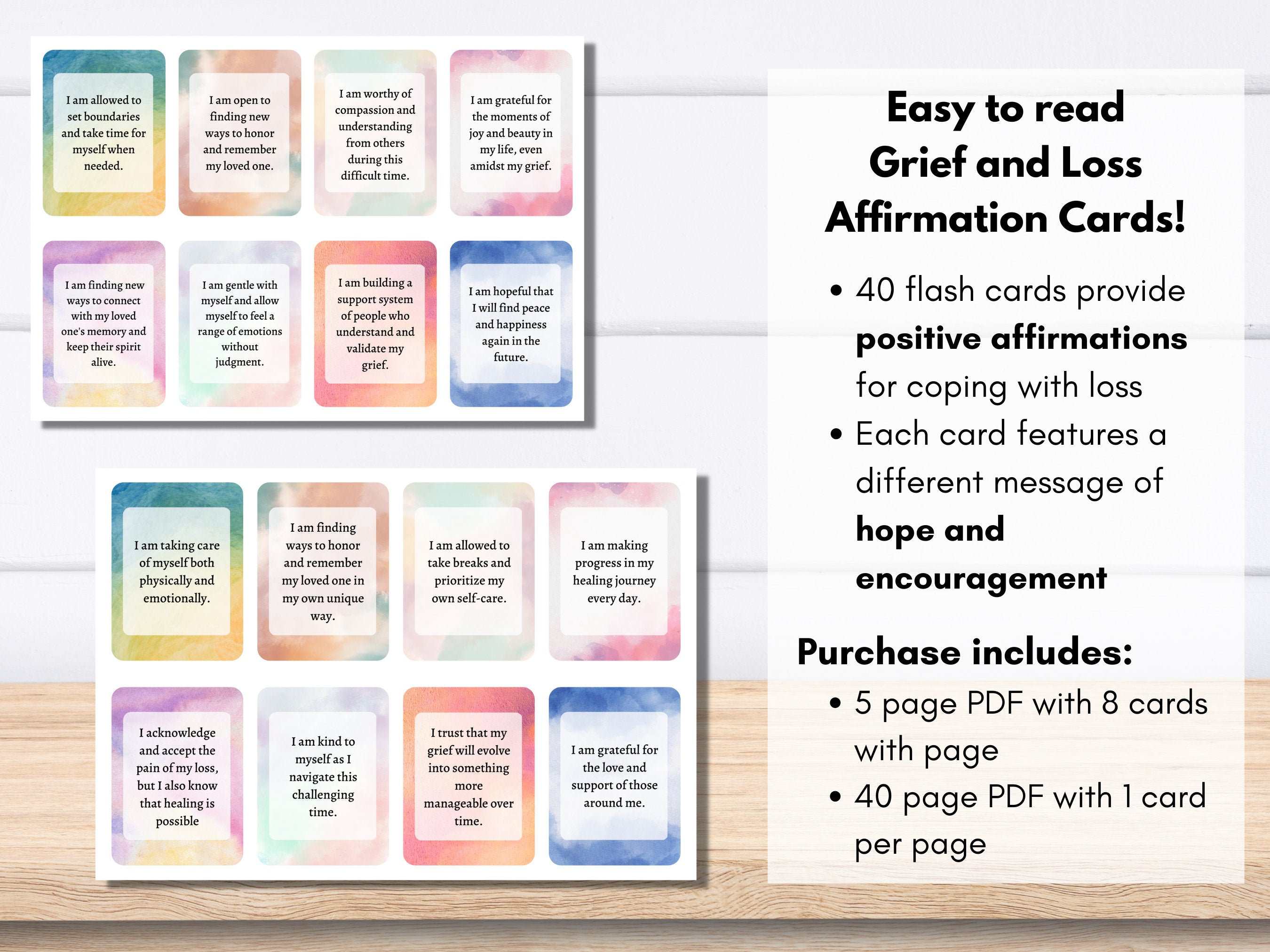Grief Affirmation Flashcards: 48 Printable Coping Cards (digital ...