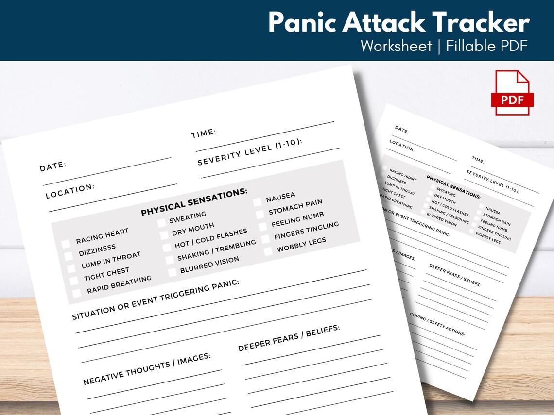 Panic Attack Journal Log Panic Disorder Worksheet CBT Etsy