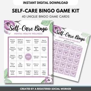 Self-Care BINGO Game Activity Kit for Mental Health, Wellness, Therapy, Worry, Mindfulness, Office, Classroom, Counselor (DIGITAL PRINTABLE)