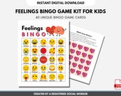 Feelings BINGO Game Kit, Children Social Emotional Learning Activity, Mental Health Kids, Classroom Therapy Game, Teens (Digital Printable)
