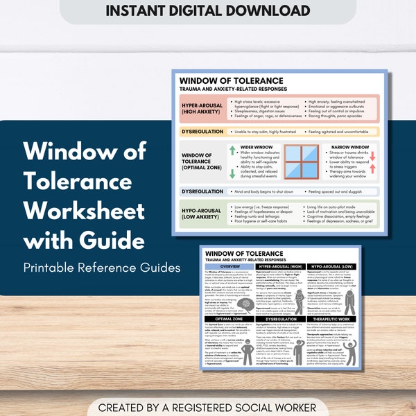 Window of Tolerance Cheat Sheet, Anxiety and Trauma Psychology Worksheet, Emotional Regulation, Mental Health, Therapy (Digital PDF)