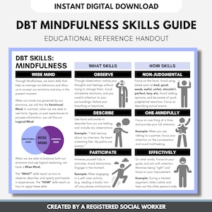 DBT Mindfulness Worksheet, Handout, Educational Resource, Therapy, Mental Health, Teens, PDF (Digital Download)