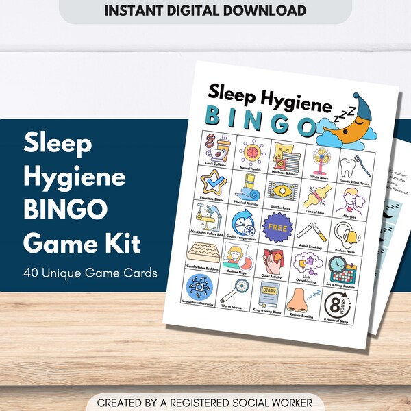 Sleep Wellness BINGO Game Cards, Mental Health, Sleep Hygiene, Educational Activity, Teens, Adults, Classroom (Digital Printable)