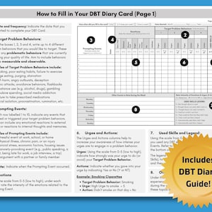 DBT Diary Card, Dialectical Behavior Therapy, Skills Tracker Worksheet, Weekly Journal, Reference Guide, Mental Health (DIGITAL PRINTABLE)