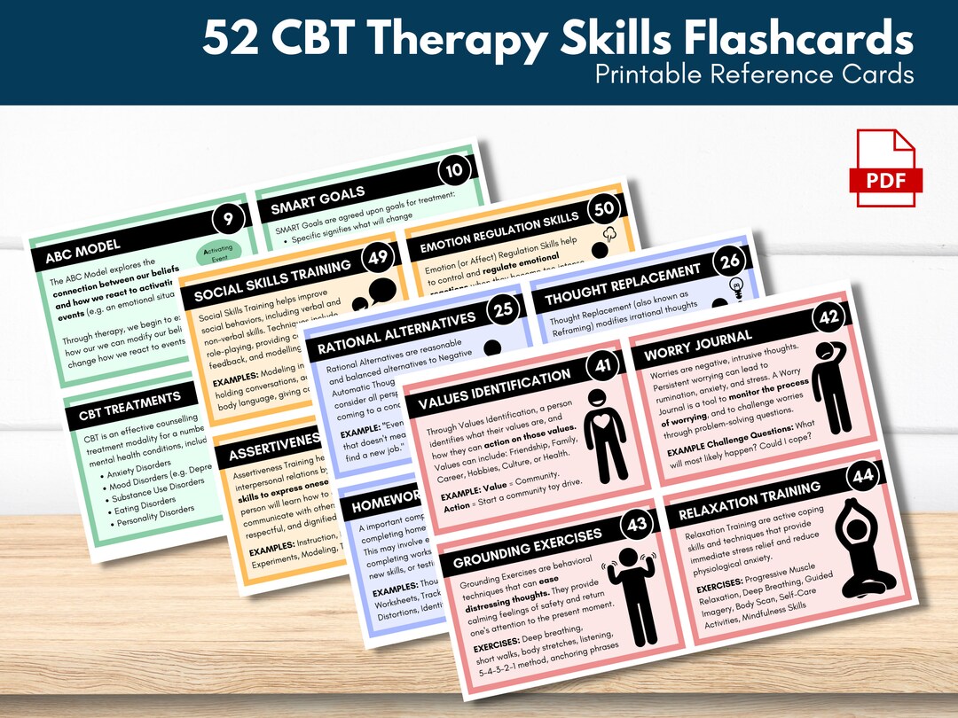 52 CBT Therapy Skills Flash Cards Cognitive Behavioral Etsy