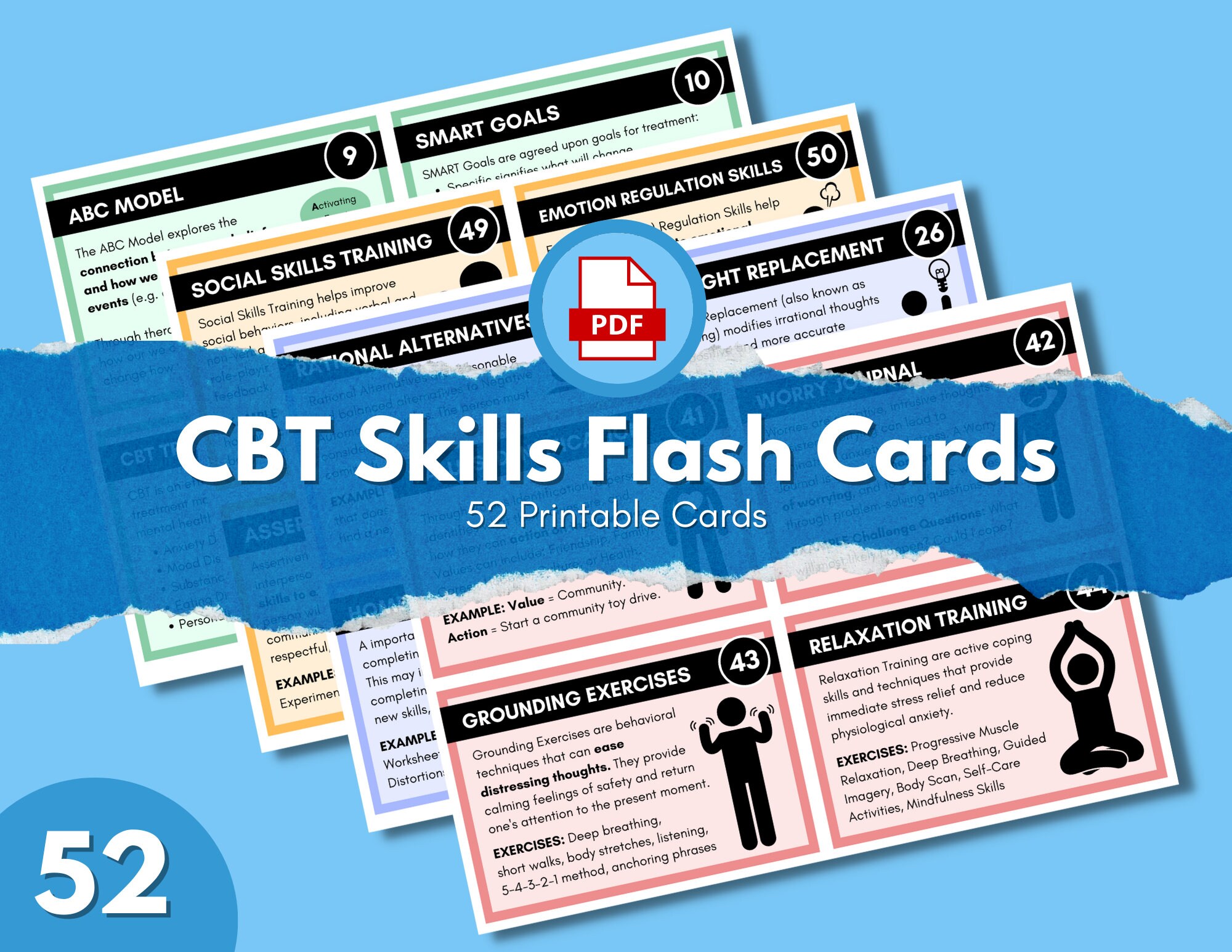 CBT Flash Cards 52 Printable Cards Cognitive Behavioral - Etsy