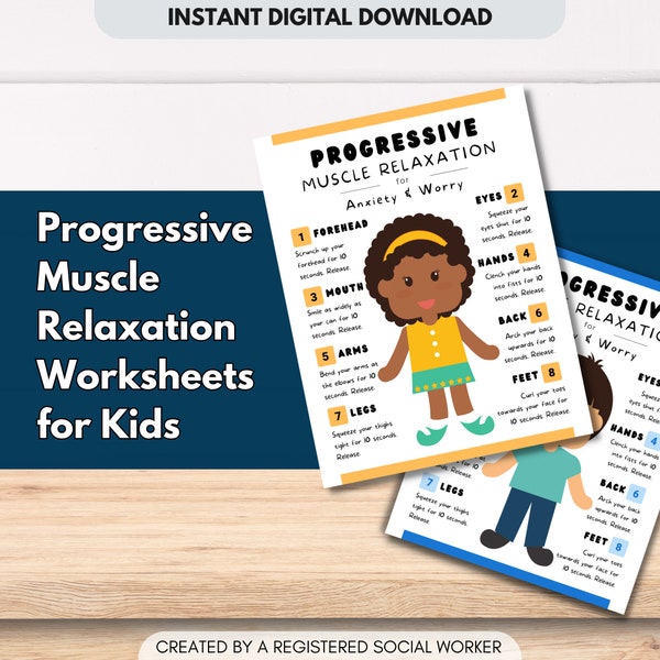 Progressive Muscle Relaxation (PMR) Worksheet for Kids, Calm Down, Stress Relief Activity, Anxiety Worry, Mental Health (DIGITAL PRINTABLE)