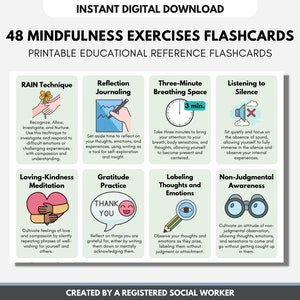 40 flashcard per esercizi di consapevolezza, esercizi di respirazione, consigli per il benessere mentale, capacità di autoregolamentazione, radicamento (stampabile digitale)