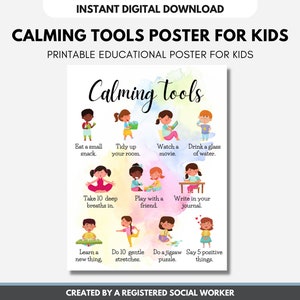 Kids Calming Tools Poster: Coping Skills, Emotional Regulation (Digital Printable)