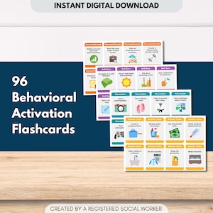 Behavior Activation Flash Cards, Activity Scheduling, Positive Growth, DBT, CBT, Emotional Regulation, Mental Health (Digital Printable)