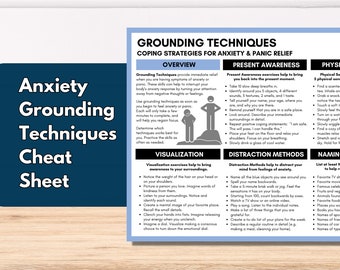 Grounding Techniques Cheat Sheet, Coping Strategies, Anxiety and Panic Relief, Therapy Worksheet, Psychology Handout (Digital Printable)