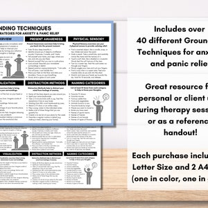 Grounding Techniques Cheat Sheet, Coping Strategies, Anxiety and Panic Relief, Therapy Worksheet, Psychology Handout (Digital Printable) image 2