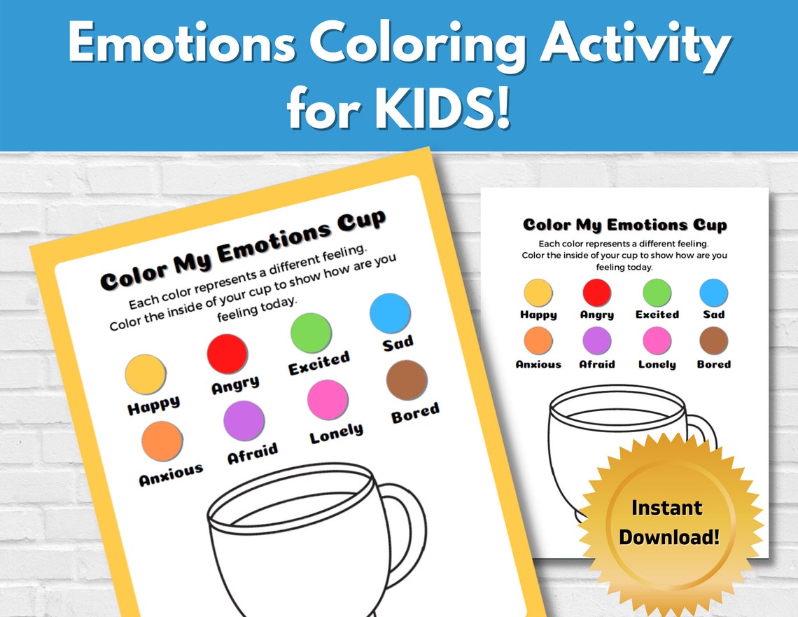 Emotions Cup Coloring Activity Worksheet for Kids Education | Etsy