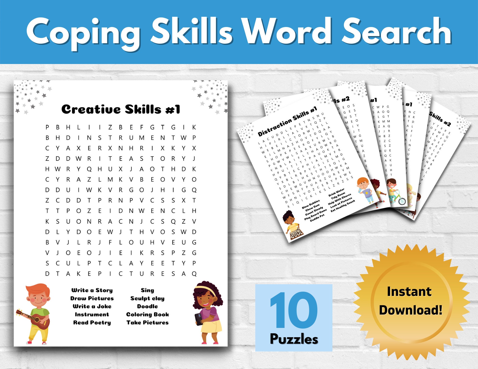 Coping Skills Word Search Puzzles for Kids Worry Anxiety Etsy