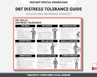 DBT Distress Tolerance Guide, DBT Coping Skills, Worksheet, DBT Handout, Dialectical Behavior Therapy, Mental Health (Digital Download)