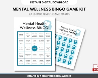 Mental Health BINGO Game Kit, Wellness, Well-being Activity, Student, Workplace, Counselor, Social Work, Coping Skills (DIGITAL PRINTABLE)