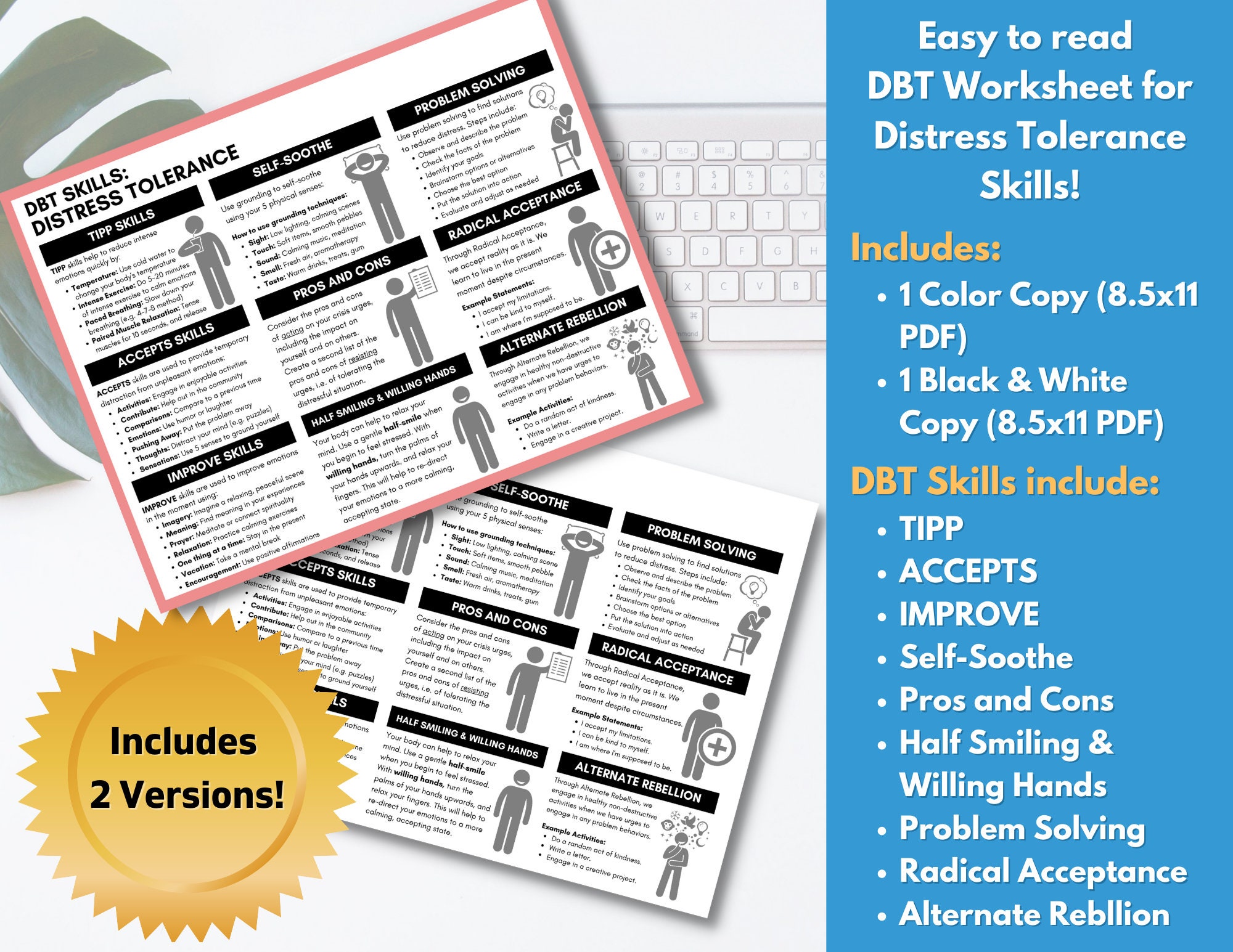 DBT Distress Tolerance Guide, DBT Coping Skills, Worksheet, DBT Handout ...