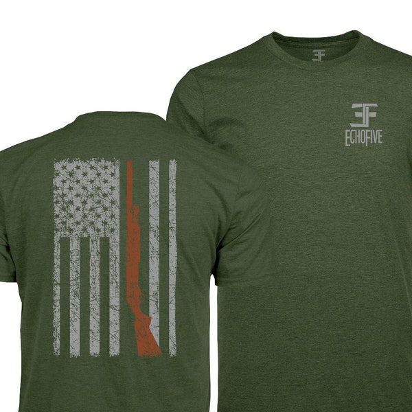 Shotgun Flag Shirt-Patriotic Hunting Shirt-Hunting Shirt-Buck Shirt-Hunting Gift for Men-American Flag Shirt-Deer Hunting Gift