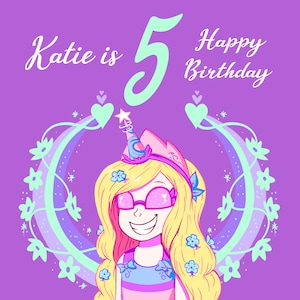 Unicorn Girl 5e verjaardagskaart, gepersonaliseerde verjaardagskaart voor dochter, voor kleindochter, voor nichtje, kaart voor haar
