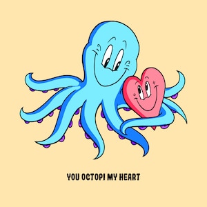 cartes de voeux drôles, carte de voeux pour un ami, cartes drôles pour lui, cartes drôles pour elle, carte de dessin animé, carte de pieuvre, carte d'amour