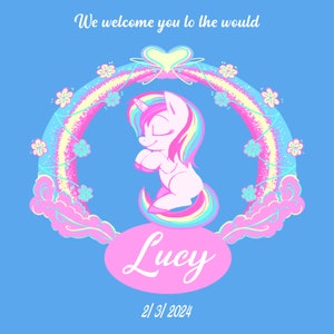 Nouvelle carte personnalisée bébé fille, nouvelle carte bébé fille, bienvenue dans le monde, carte fille licorne, cadeau nouveau bébé, félicitations