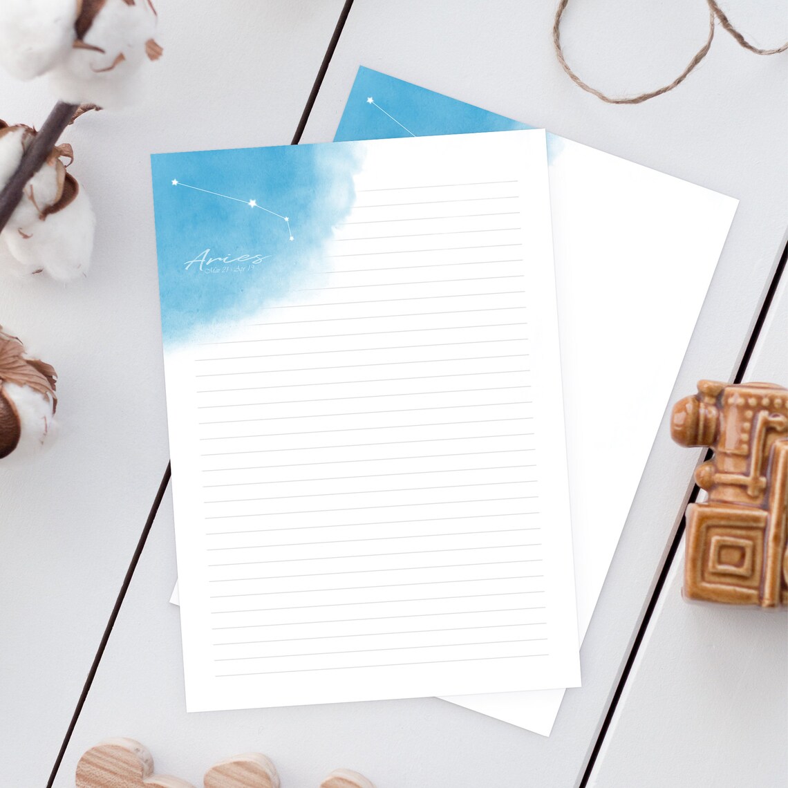 Printable stationery paper with Sky blue Aries Abstract | Etsy