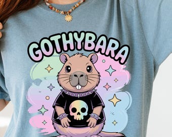 Gothybara T-Shirt, Capybara Shirt, Goth Capybara Tee, Cute Capybara, Pastel Goth, Skull Shirt, Funny Animal Shirt