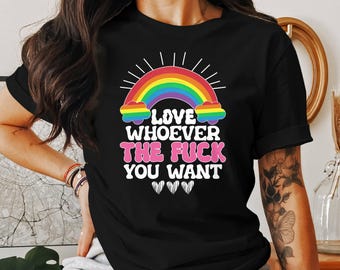 LGBTQ Rainbow Graphic T-Shirt: Love Whoever Pride Tee