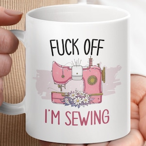 Rude Sewing Mug: Funny Pink Sewing Machine, Seamstress Gift