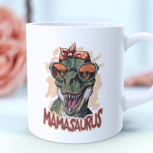 Funny Mamasaurus Mug, Dinosaur Mom Coffee Cup, Novelty Mother's Day Gift, T-Rex Mommy Kitchen Decor