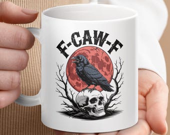 Raven Skull Coffee Mug: Gothic Halloween Decor, Crow Lover Gift