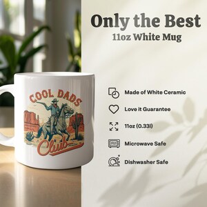 Cool Dads Club White Mug, Dad Gift, Cowboy Mug, Father's Day Gift, 11 oz Coffee Mug, Dishwasher Safe, Microwave Safe