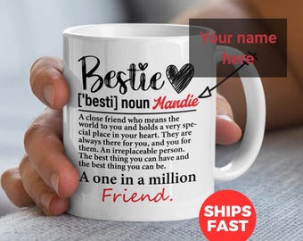 Personalized Bestie Mug: Heart Design, Customizable Friend Gift