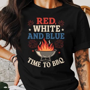 Red White and Blue BBQ T-Shirt, Patriotic 4th of July Shirt, Independence Day Tee, Grill Master Apparel, Summer BBQ Party T-Shirt