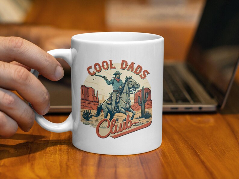 Cool Dads Club Coffee Mug, Funny Dad Gift, Cowboy Dad Mug for Father's Day, Unique Dad Birthday Present, Rustic Dad Mug