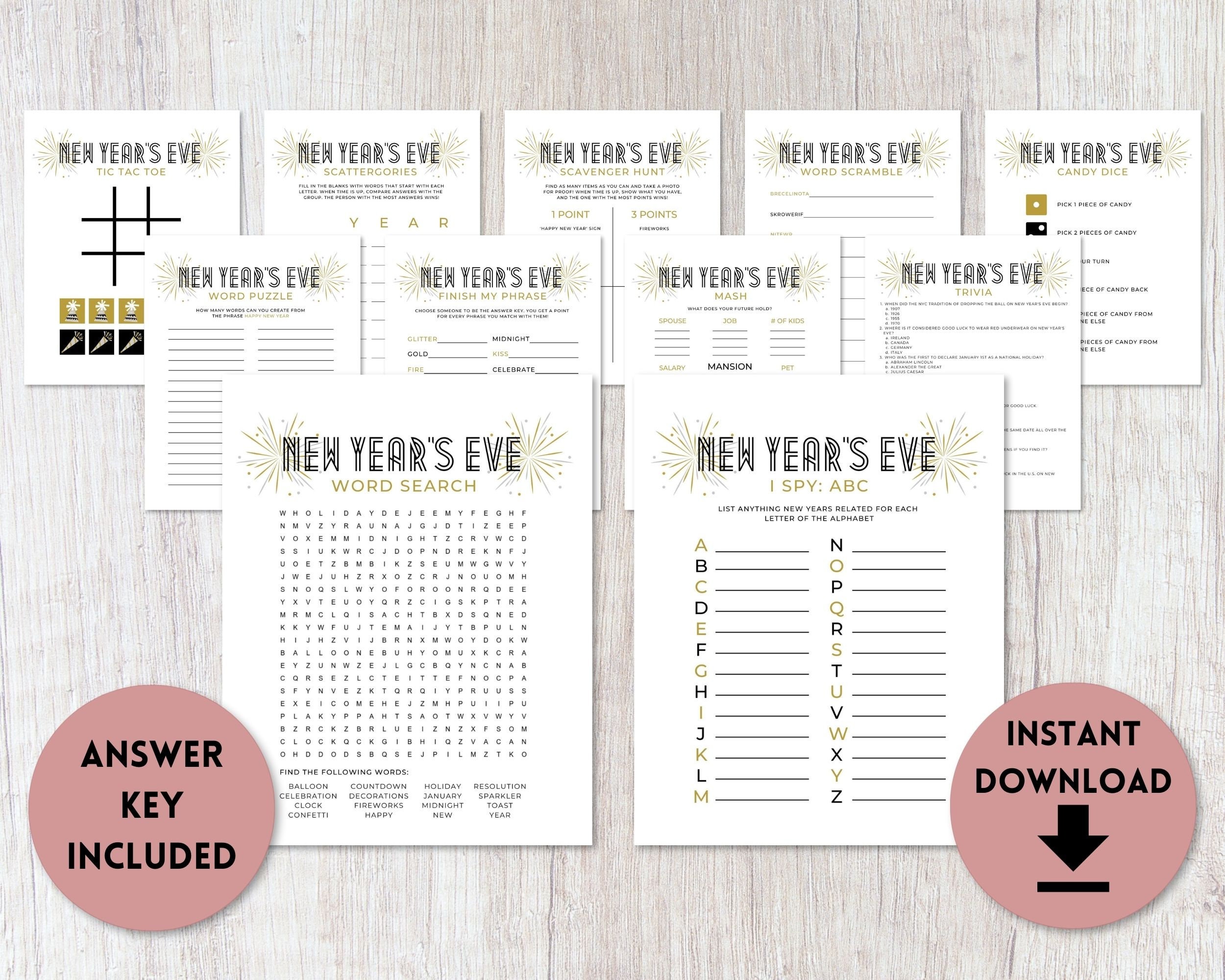11 New Year's Eve Kid Games Printable | Party Games for Kids | New Year ...