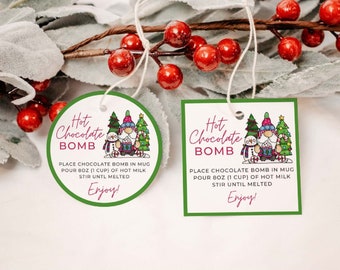 Christmas Hot Chocolate Bomb Tag Printable | Hot Cocoa Bomb Instructions | Bomb Tags | A4, US Letter