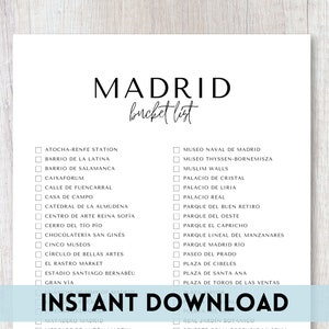 Madrid, Espanha lista de desejos para impressão | Lista de viagens | Lista de verificação do planejador de viagens | A4, Carta dos EUA