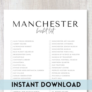 Manchester, England Bucket List Printable | Travel Bucket List | Travel Planner Checklist | A4, US Letter