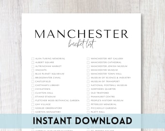 Manchester, England Bucket List Printable | Reise Bucket List | Reiseplaner Checkliste | A4, US Letter